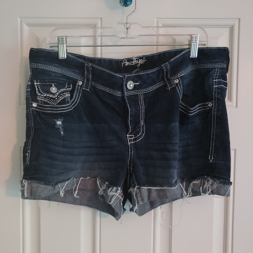 Amethyst dark distressed denim cut off shorts 14